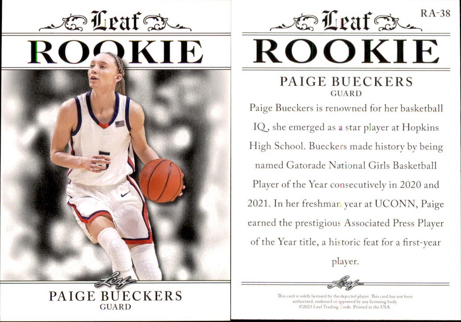 Paige Bueckers 2023 Leaf Rookie #RA-38 UCONN Rookie Card