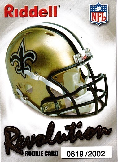 New Orleans Saints 2002 Riddell Revolution Helmet promo Rookie Card RC #/2002