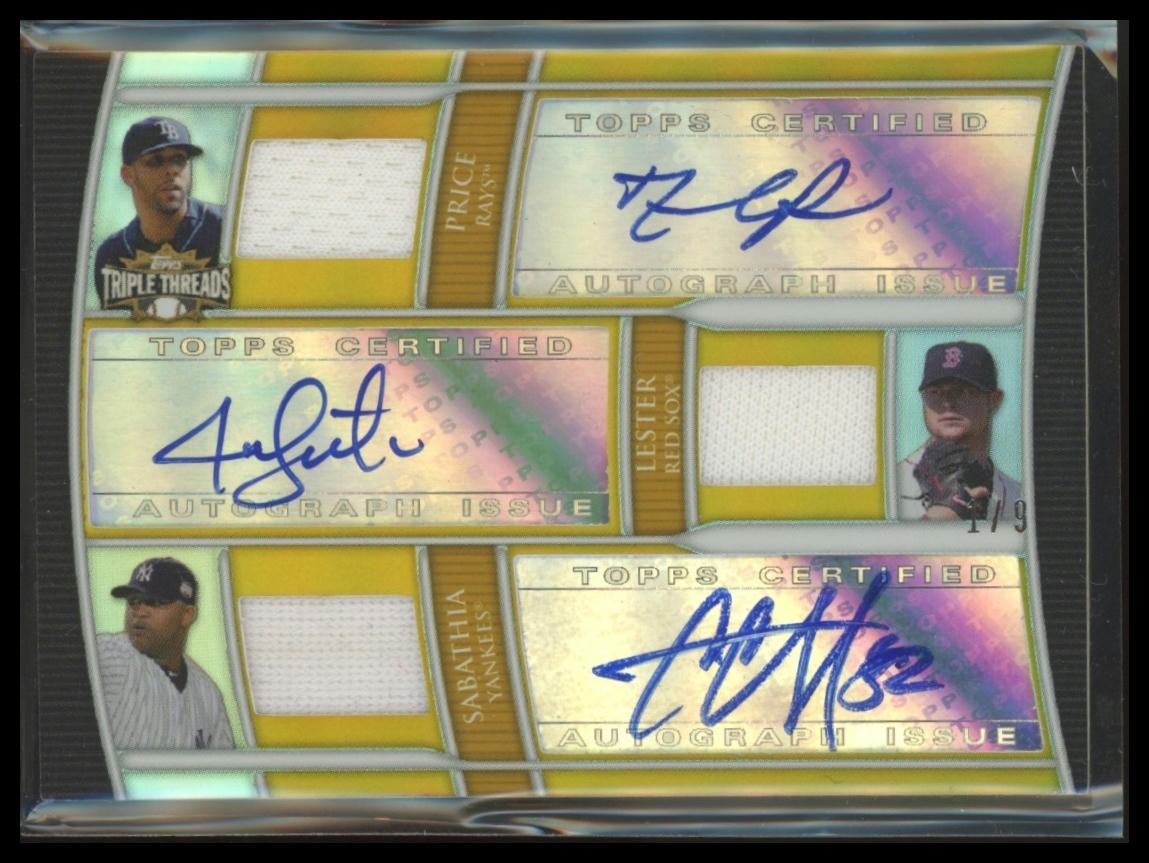 2010 Topps Triple Threads David Price Jon Lester CC Sabathia Auto Relic #1/9
