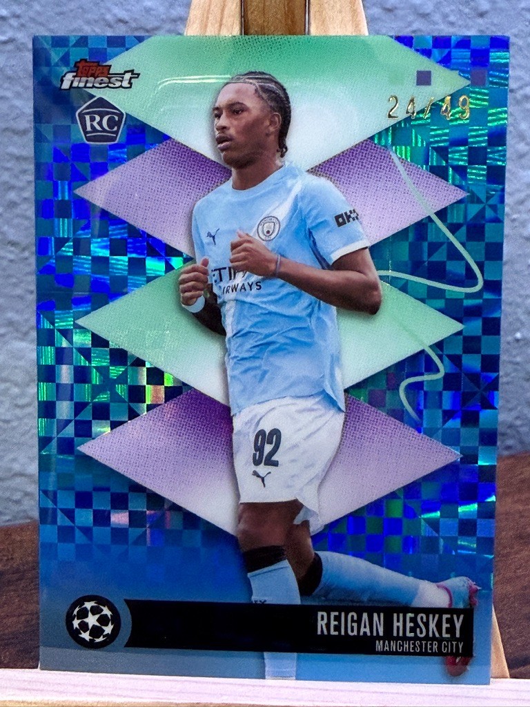 Reigan Heskey 2026 Topps Finest UEFA Rookie Rare Blue XFractor 24/49 (RC)