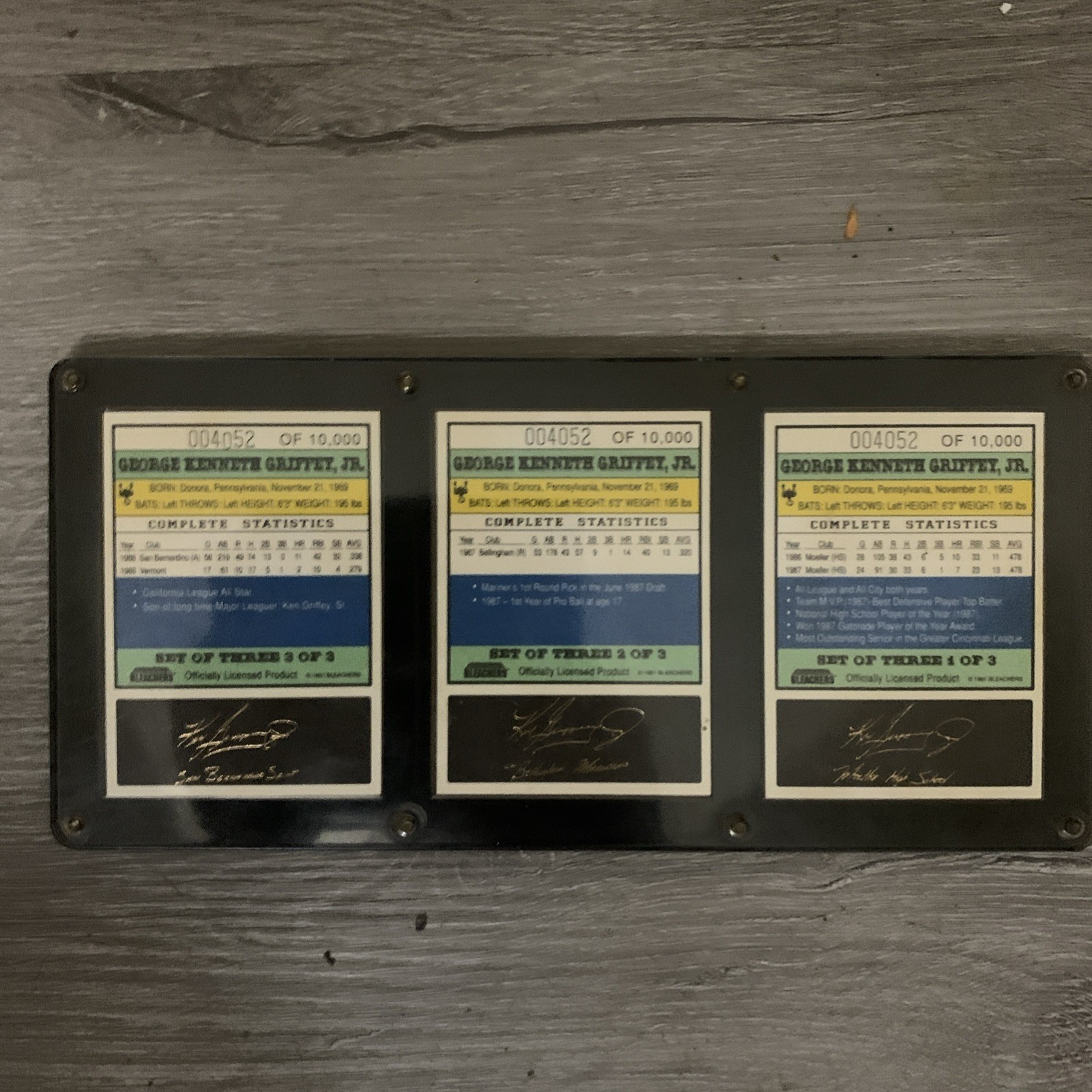 Ken Griffey JR 1991 Bleachers Baseball 23KT (3) Card Matching # Set /10000