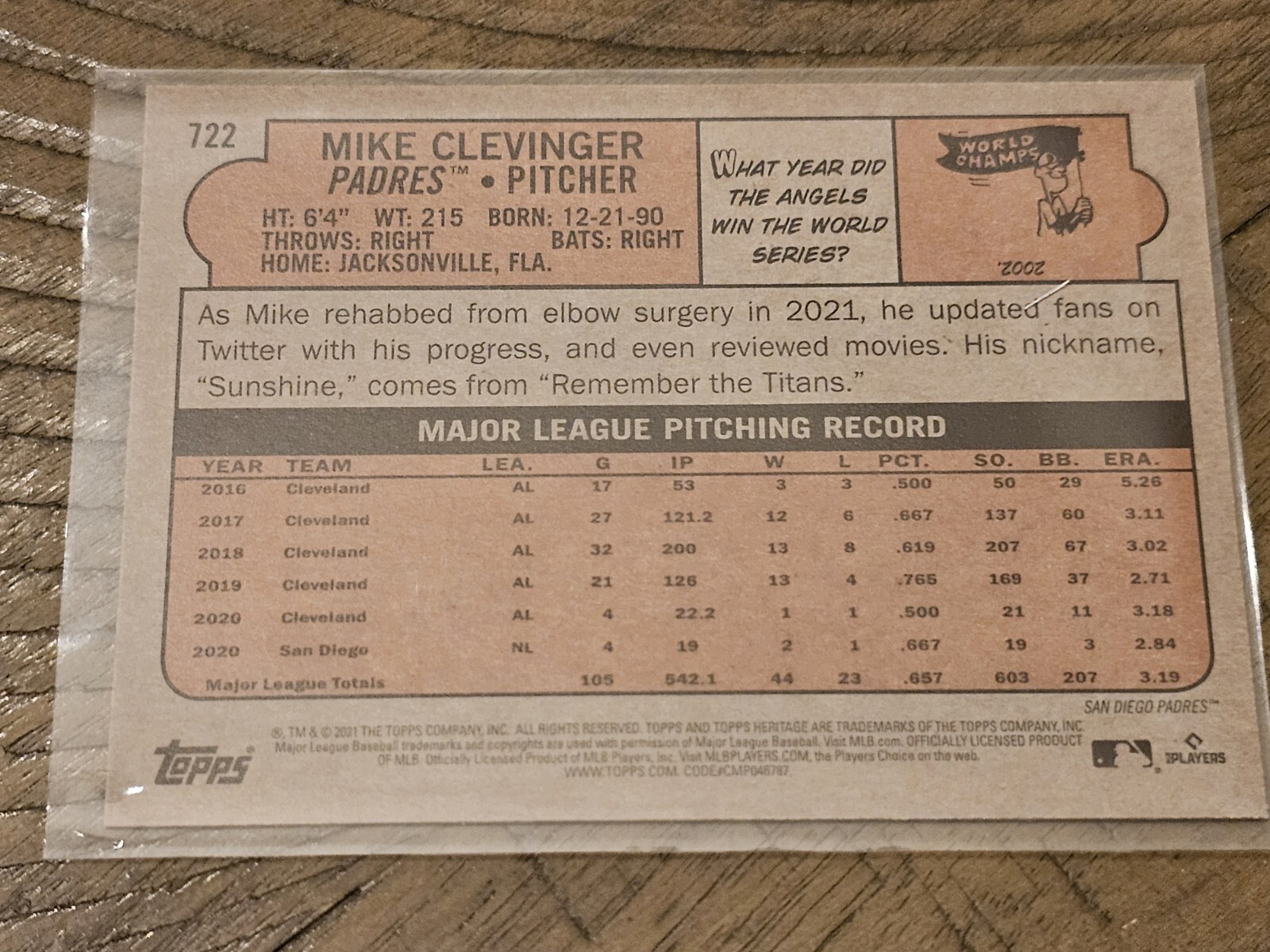 2021 Topps Heritage High Number #722 Mike Clevinger SP Nmmt