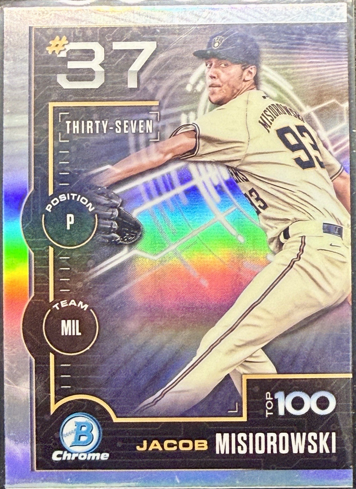 2025 Bowman Chrome Jacob Misiorowski Rookie TOP 100 REFRACTOR Brewers