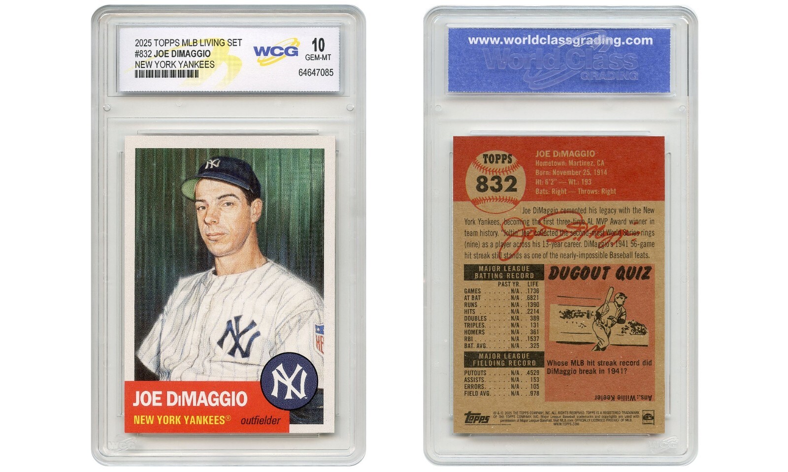 2025 Topps MLB Living JOE DIMAGGIO 1st Topps Set Yankees Card #832 – GEM-MINT 10