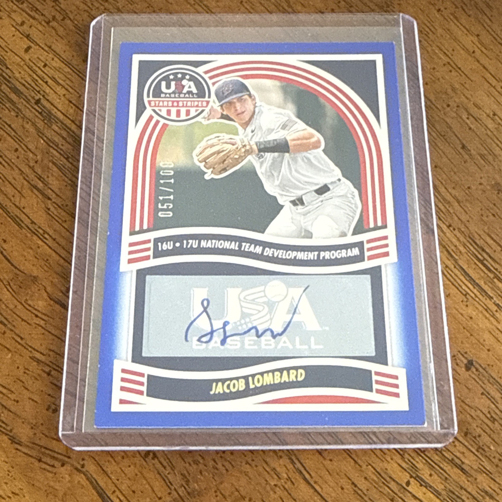 2024 Panini Stars & Stripes JACOB LOMBARD Blue Auto /100 Marlins🔥🎇🎆