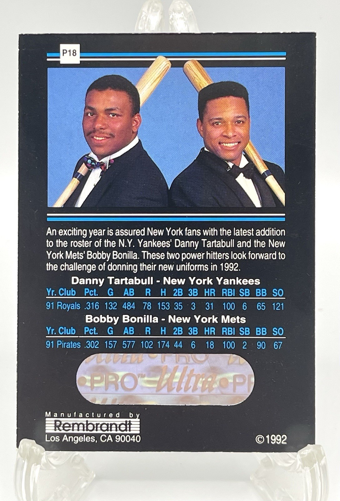 Danny Tartabull/Bobby Bonilla 1992 Ultra Pro P18 New York’s Finest/ Holographic
