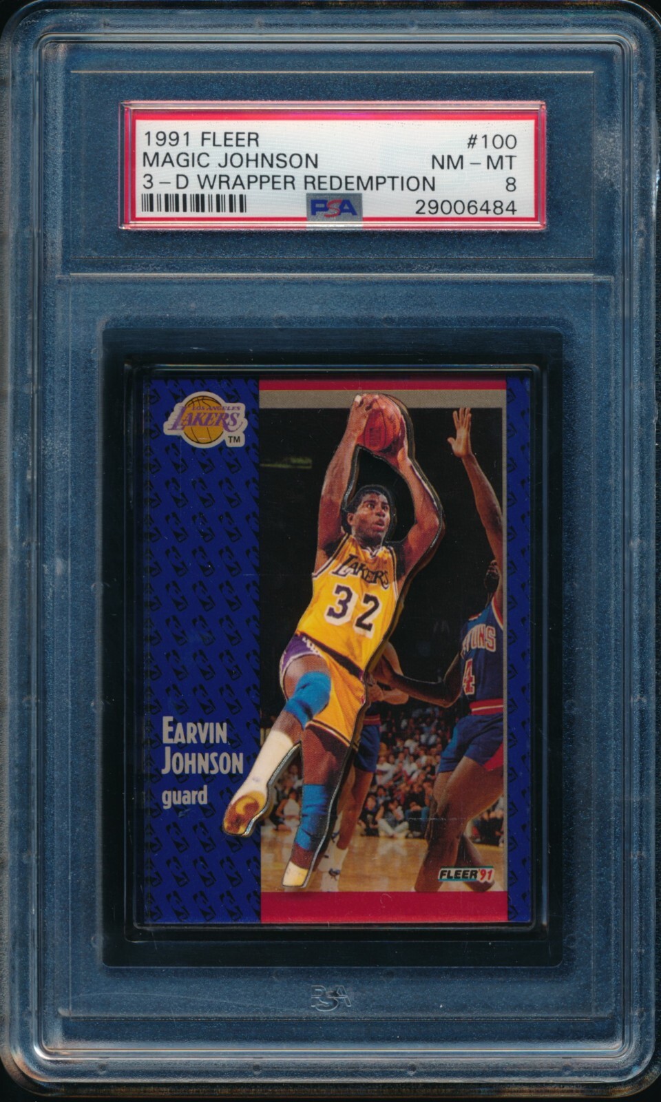 PSA 8 EARVIN MAGIC JOHNSON 1991-92 Fleer 3D Acrylic Wrapper Redemption NM-MINT