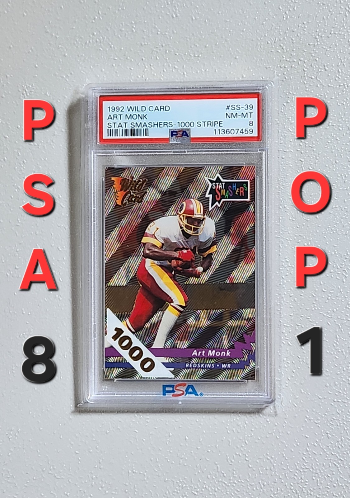 1992 Wild Card Art Monk 1000 Stripe Stat Smashers PSA 8 Low Of Pop 1 Rare