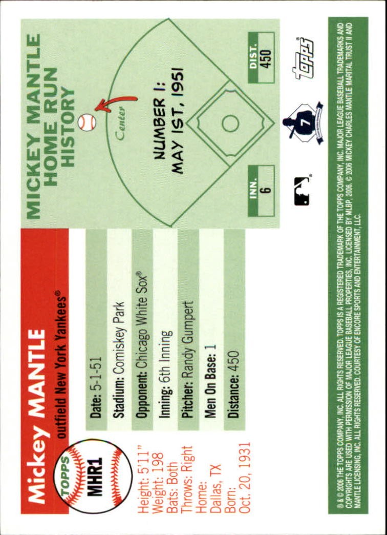2006 Topps Mantle Home Run History #1 Mickey Mantle – BB