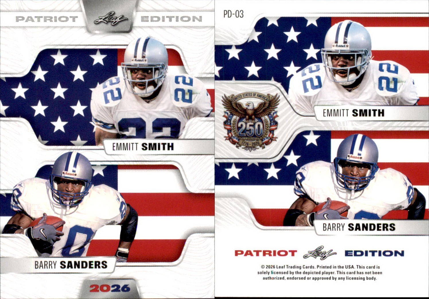 2026 LEAF 250TH ANNIVERSARY PATRIOT EDITION SMITH / SANDERS PD-03 FOOTBALL