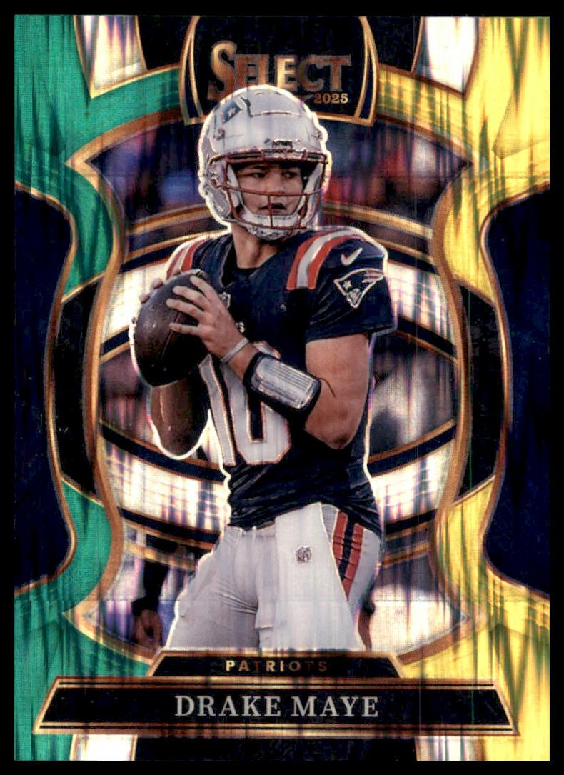 2025 Panini Select Drake Maye Green and Yellow Prizm Shock #80