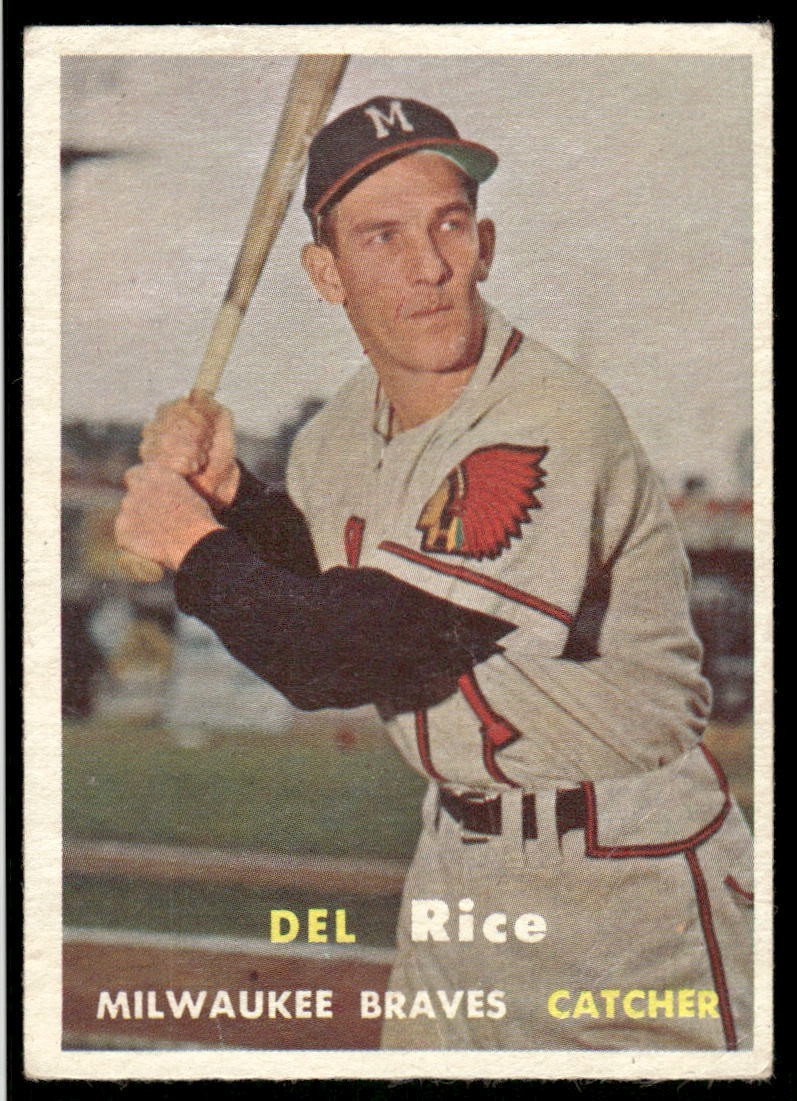 Del Rice 1957 Topps #193 Milwaukee Braves Vintage Baseball Card PR #B (crease)