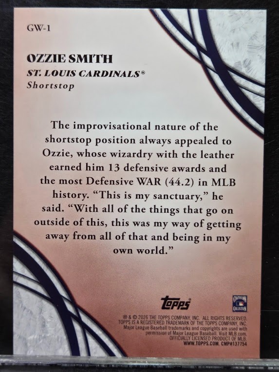 Ozzie Smith 2026 Topps Series 2 #GW-1 Glove Work Insert St. Louis Cardinals