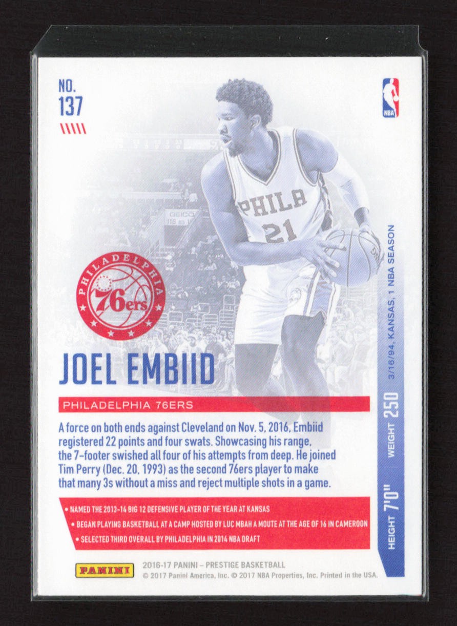 2016-17 Panini Prestige #137 Joel Embiid Philadelphia 76ers