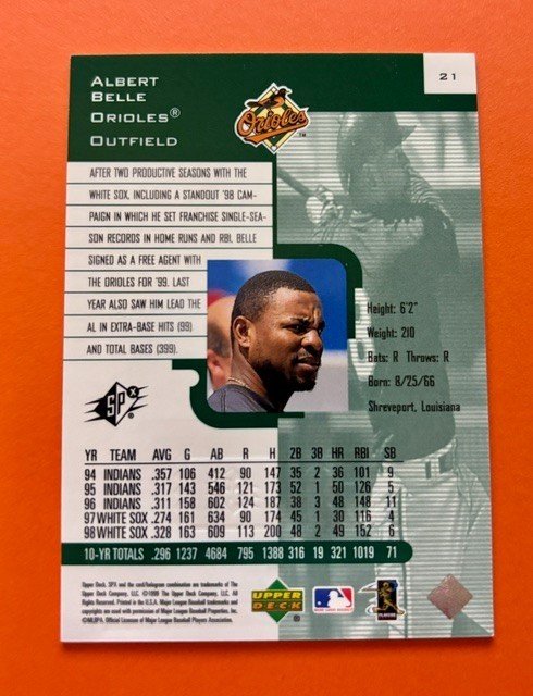 1999 Upper Deck SPx Albert Belle Finite Radiance Parallel #/100 – Rare Legend