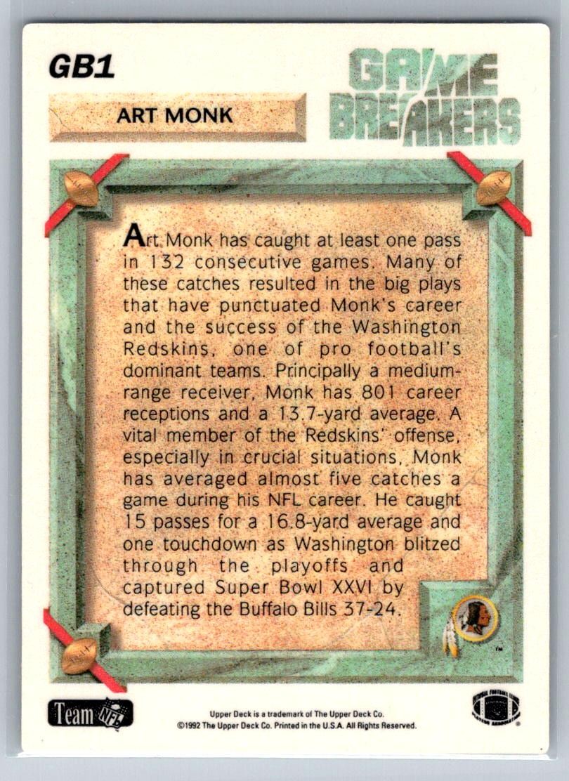 1992 Upper Deck #GB1 Art Monk Game Breakers