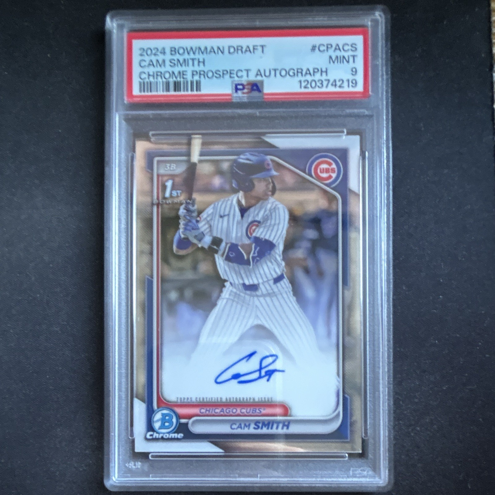 Bowman 2024 Draft Cam Smith Chrome Prospect Autograph RC #CPA-CS Cubs PSA 9