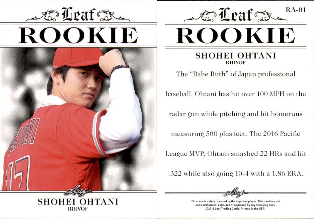 “RARE” 2018 SHOHEI OHTANI LEAF “1ST EVER PRINTED” ROOKIE CARD #RA-01! MINT!
