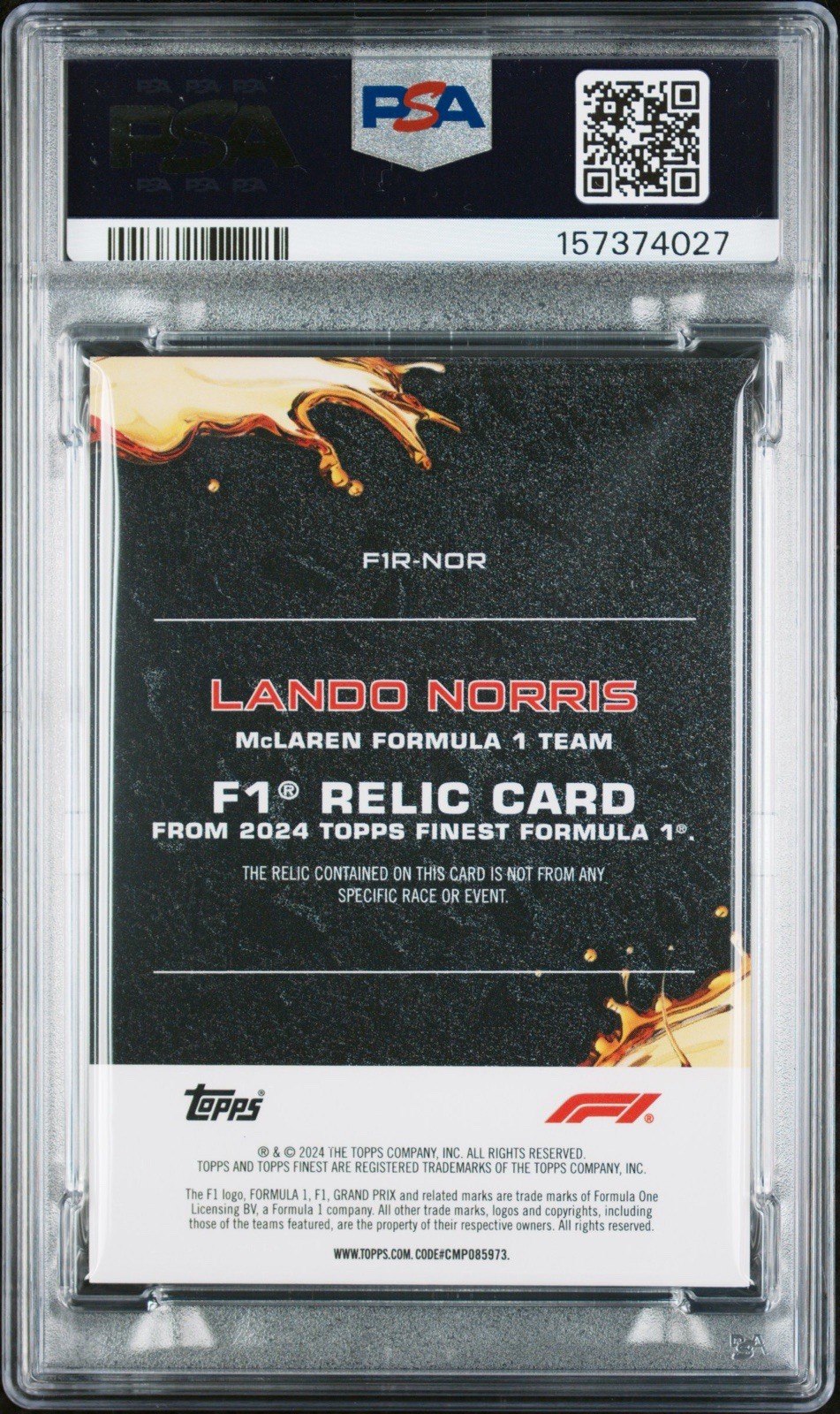 2024 FINEST FORMULA 1 LANDO NORRIS F1 RELIC-GOLD PSA 9