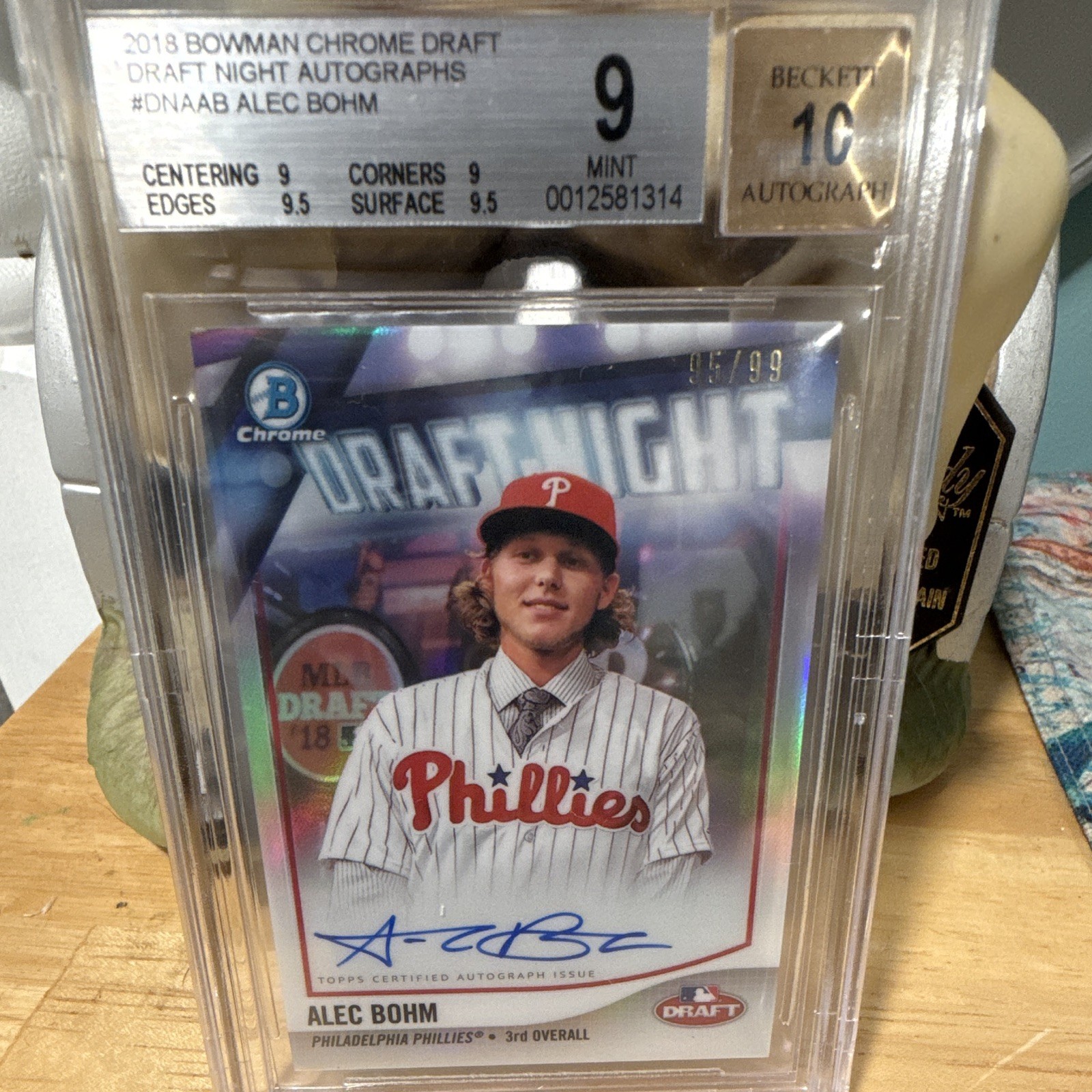 2018 Bowman Chrome Draft Night Autographs Alec Bohm Refractor Auto /99 Beckett 9