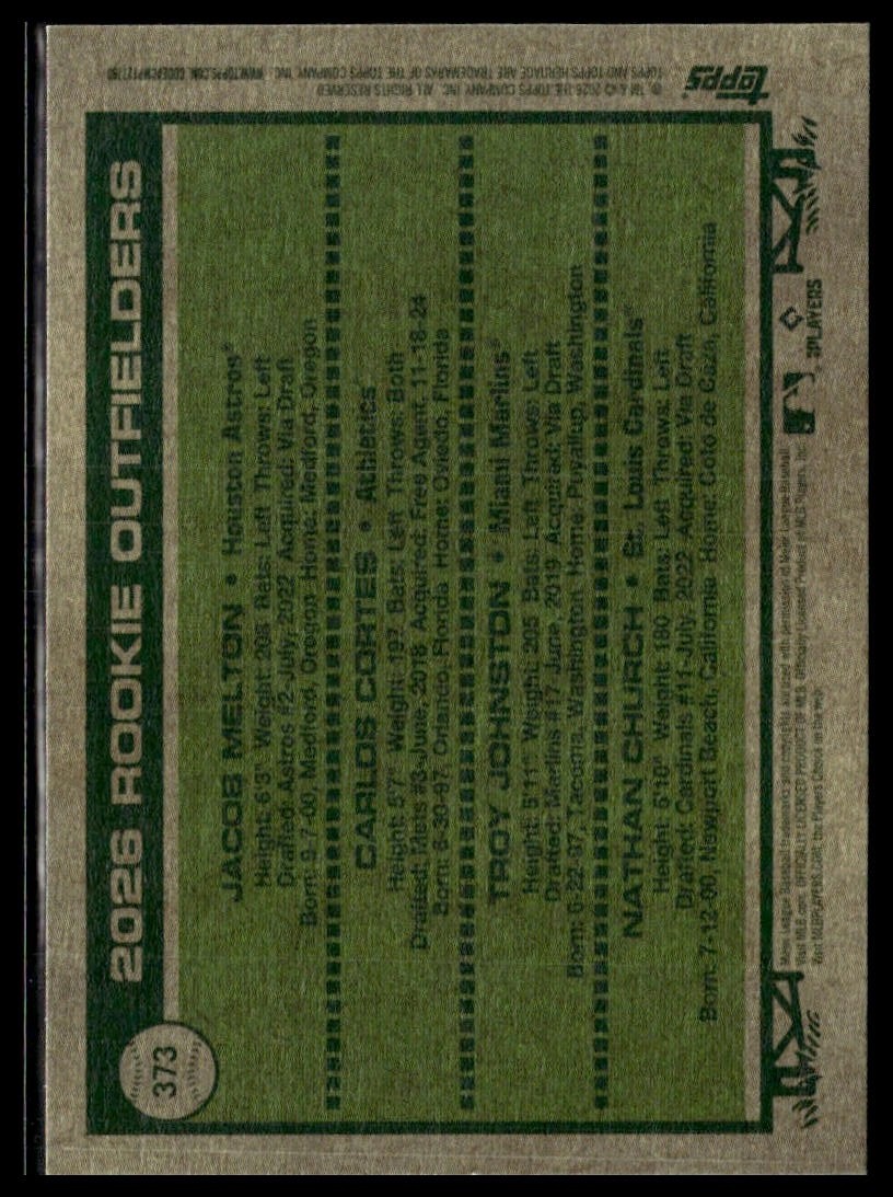 2026 Topps Heritage 373 Melton Cortes Johnston Church RC Short Print SP