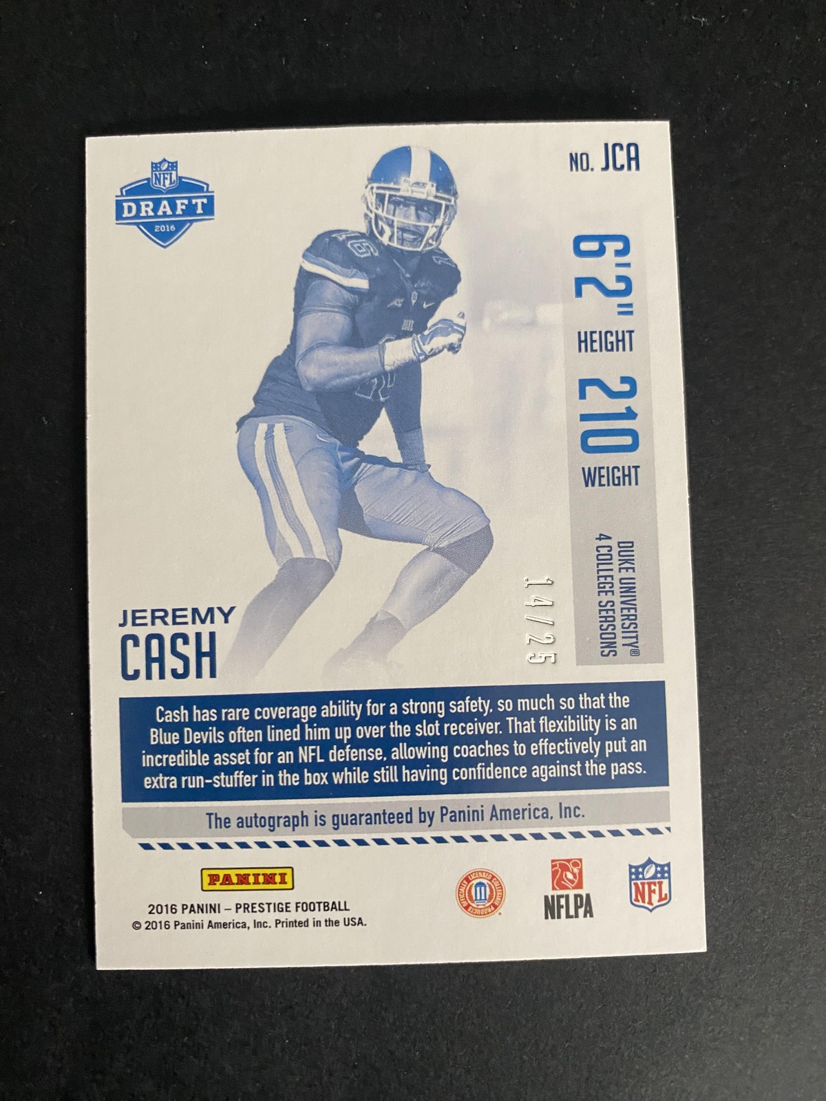 2016 Panini Prestige Jeremy Cash Rookies Signatures Xtra Points Platinum #/25