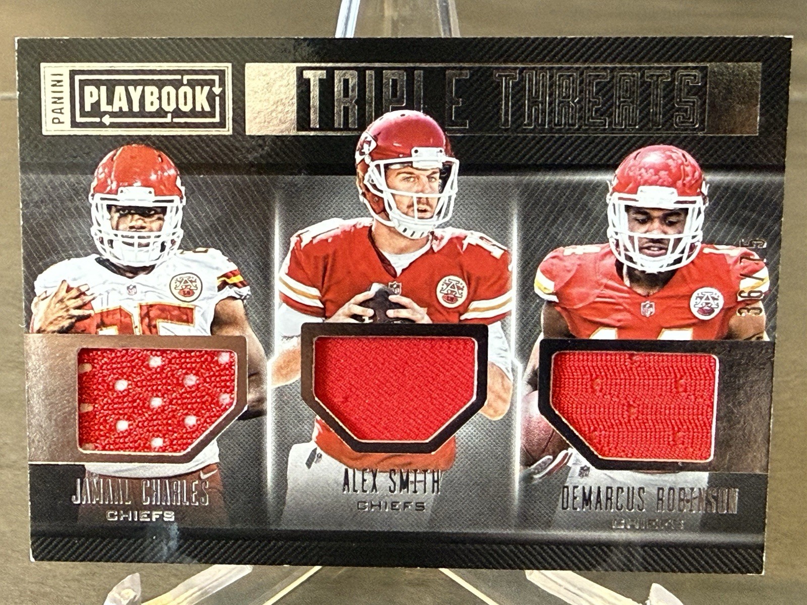 2016 Panini Playbook Triple Threats Jamaal Charles Alex Smith Demarcus Robins/75