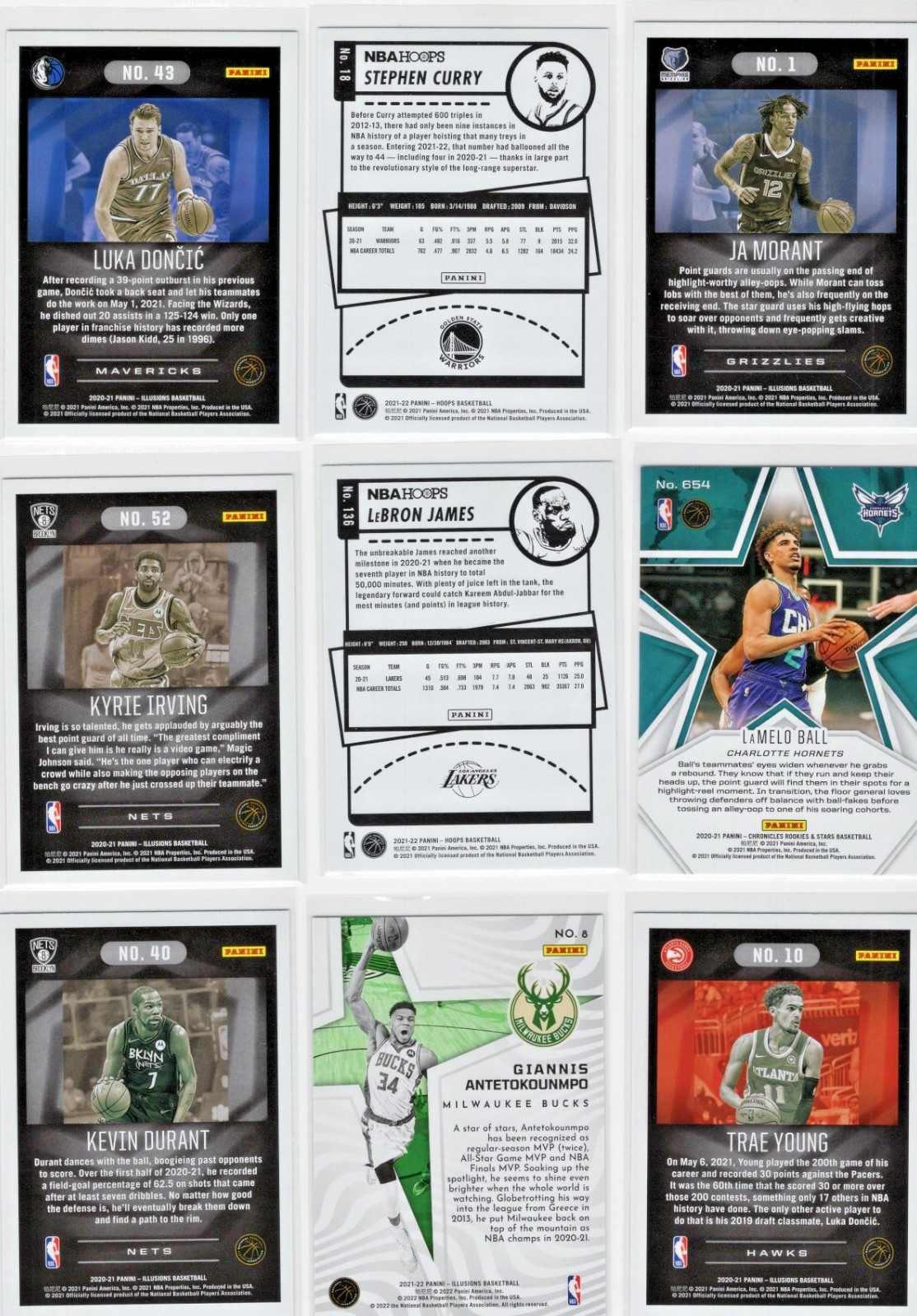 JAMES, CURRY, BALL, MORANT, DONCIC, IRVING, DURANT + – 9 CARD MIX SUPERSTARS