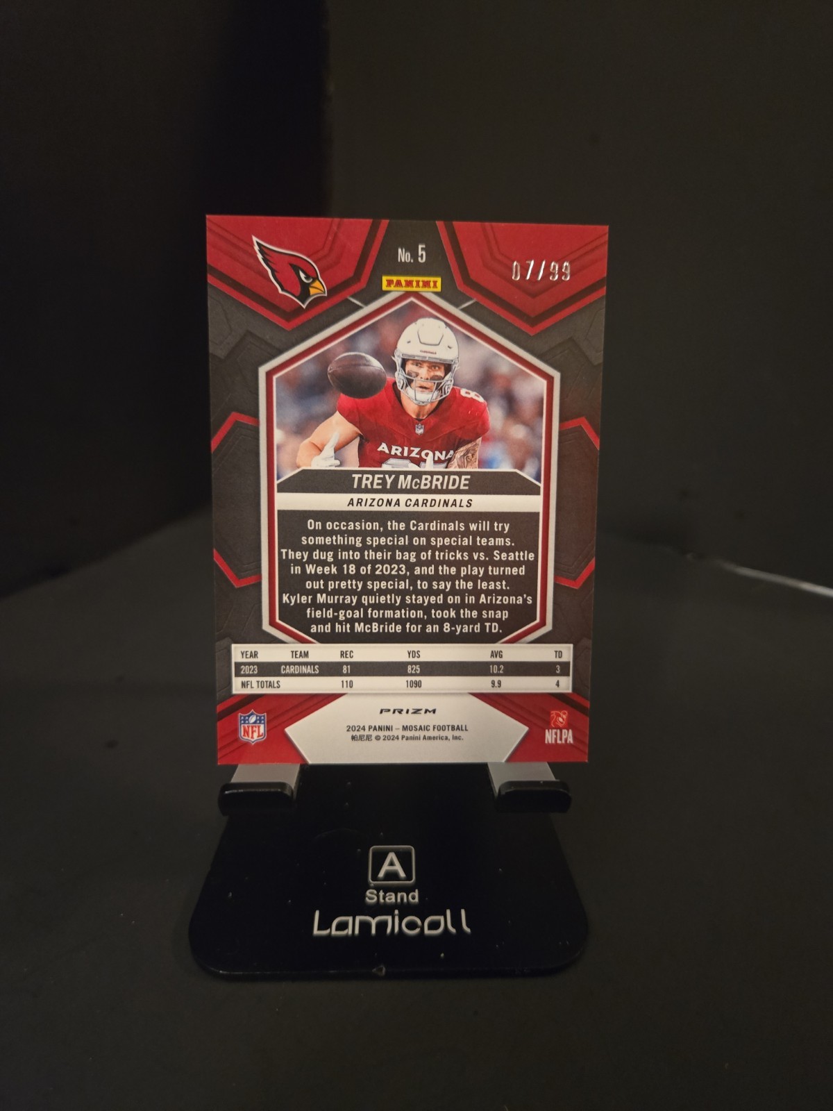 /99 Panini Mosaic – Trey McBride #5 Blue Mosaic Prizm 2024 Cardinals Football!