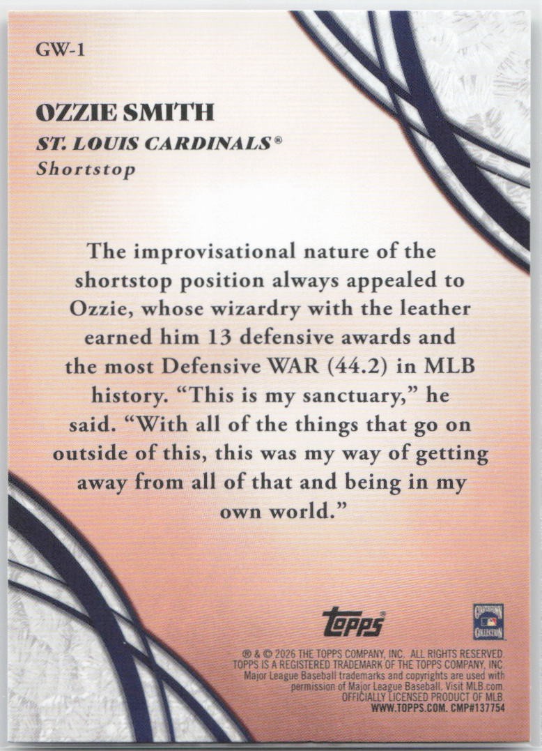 2026 Topps #GW-1 Ozzie Smith Glove Work