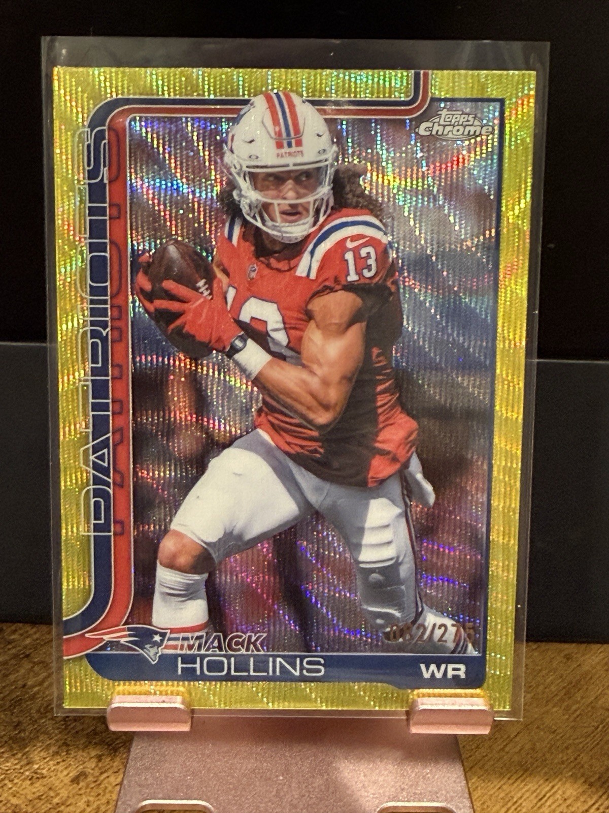 2025 NFL TOPPS CHROME MACK HOLLINS YELLOW WAVE REFRACTOR /275 #206 PATRIOTS