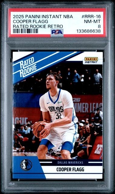 2025 PANINI INSTANT NBA COOPER FLAGG RATED ROOKIE RETRO PSA 8 #RRR-16 MAVERICKS