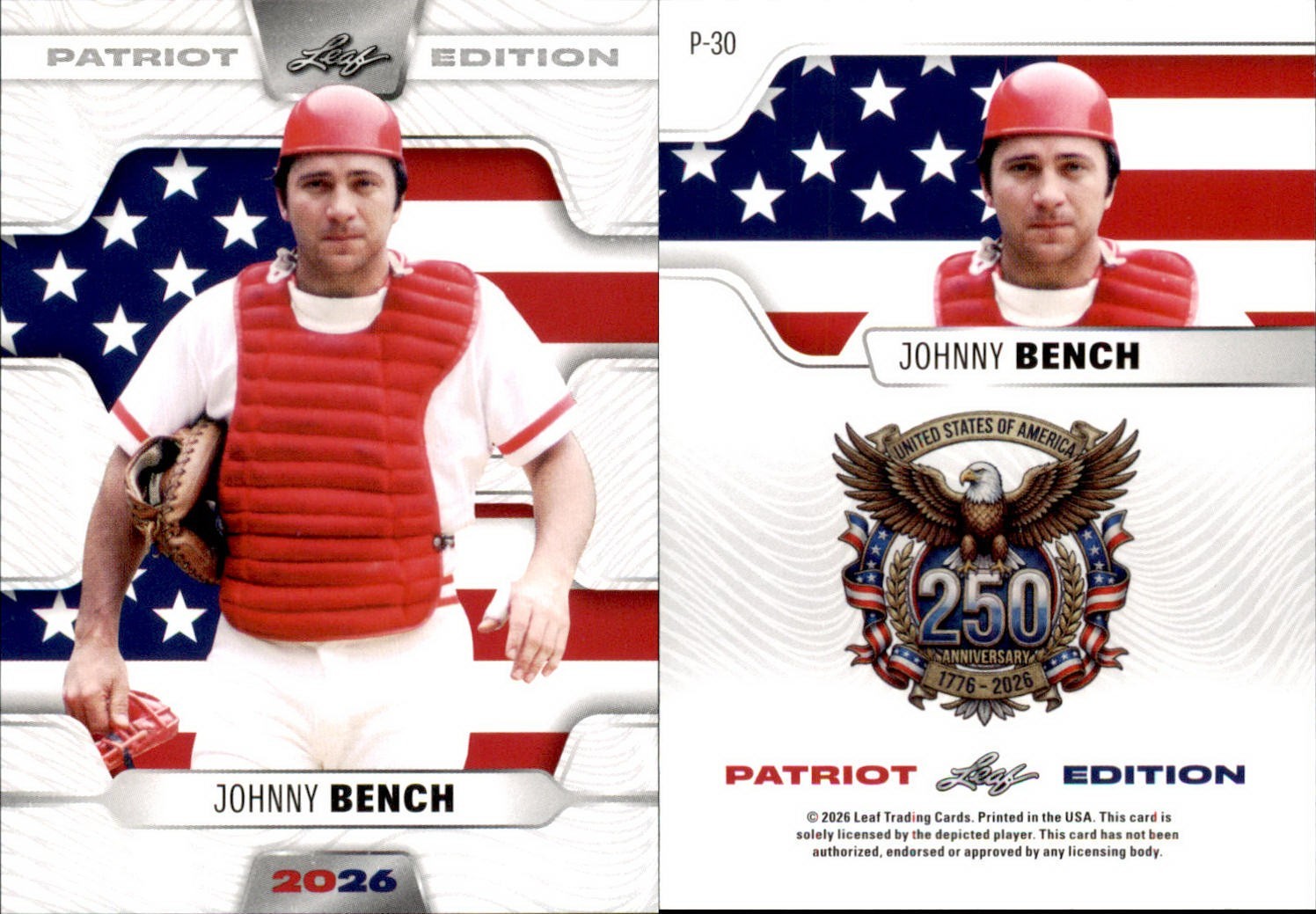 2026 LEAF 250TH ANNIVERSARY PATRIOT EDITION JOHNNY BENCH P-30 BASEBALL