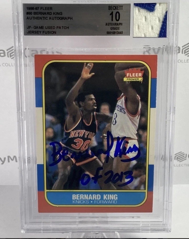 1986-87 Fleer Jersey Fusion Bernard King Rookie Auto BSG 10 Game Used Patch Rc