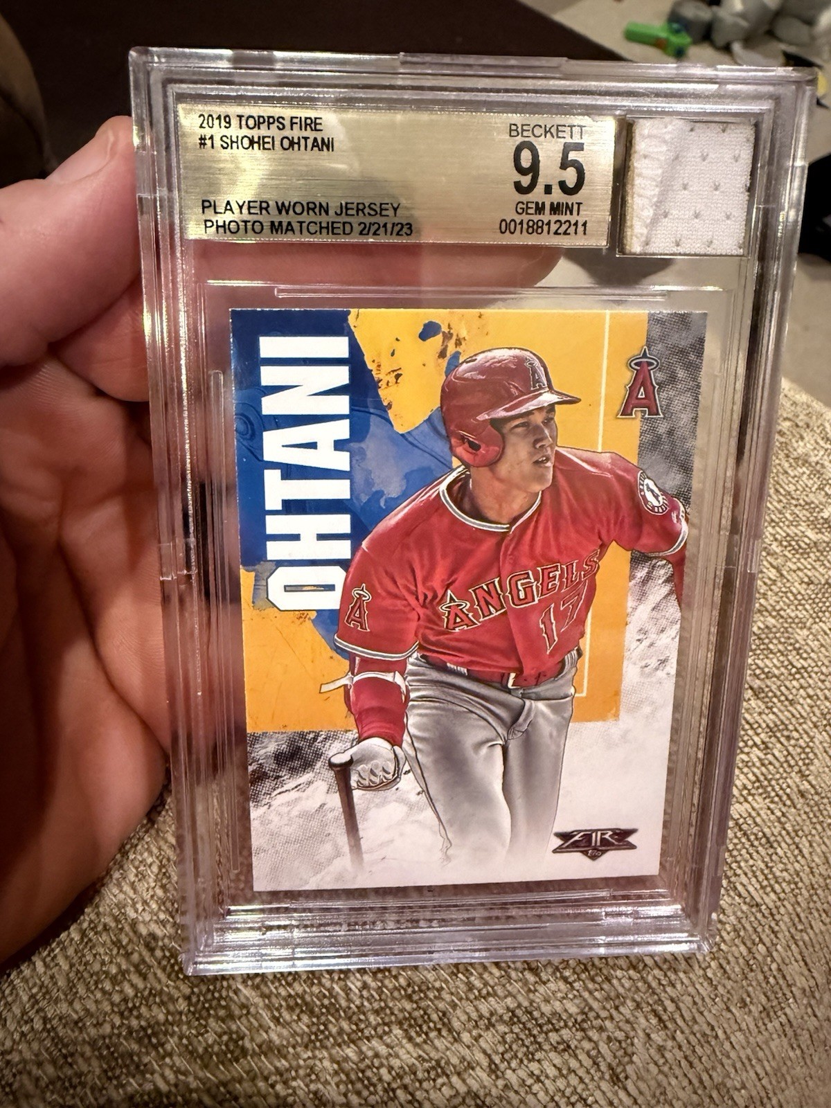 Shohei Ohtani 2019 Topps Fine Jersey Fusion Player Worn Jersey BGS Gem Mint 9.5