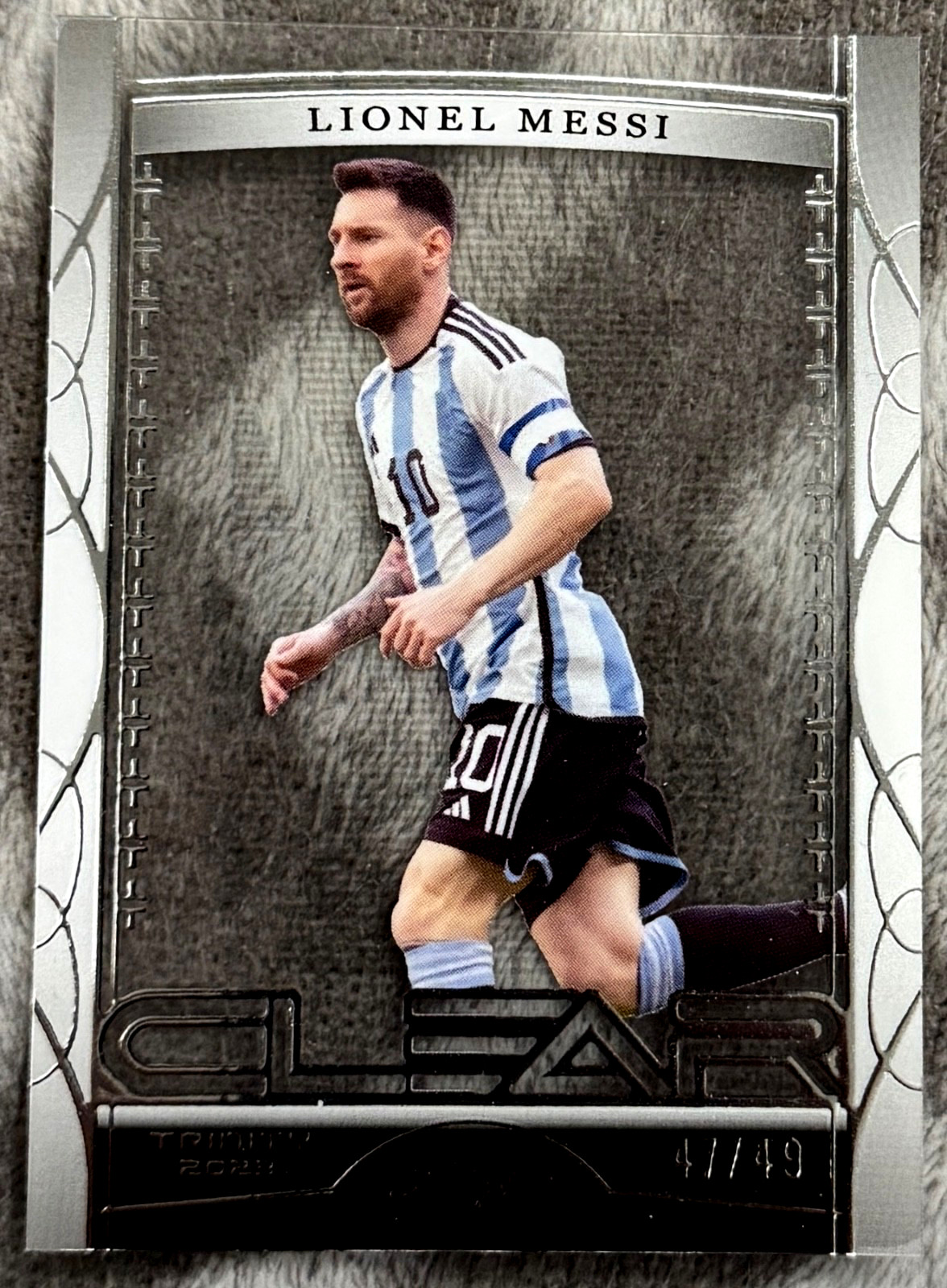 Lionel Messi – 2023 Leaf Trinity Clear #C18 – Argentina /49 – World CUP GOAT