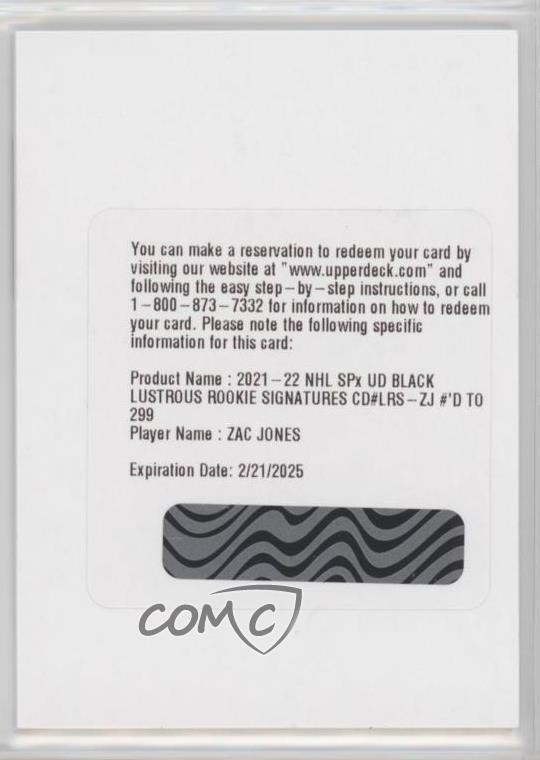 2021 SPx UD Black Lustrous Rookie Signatures /299 Zac Jones #LRS-ZJ Auto RC 0zn7