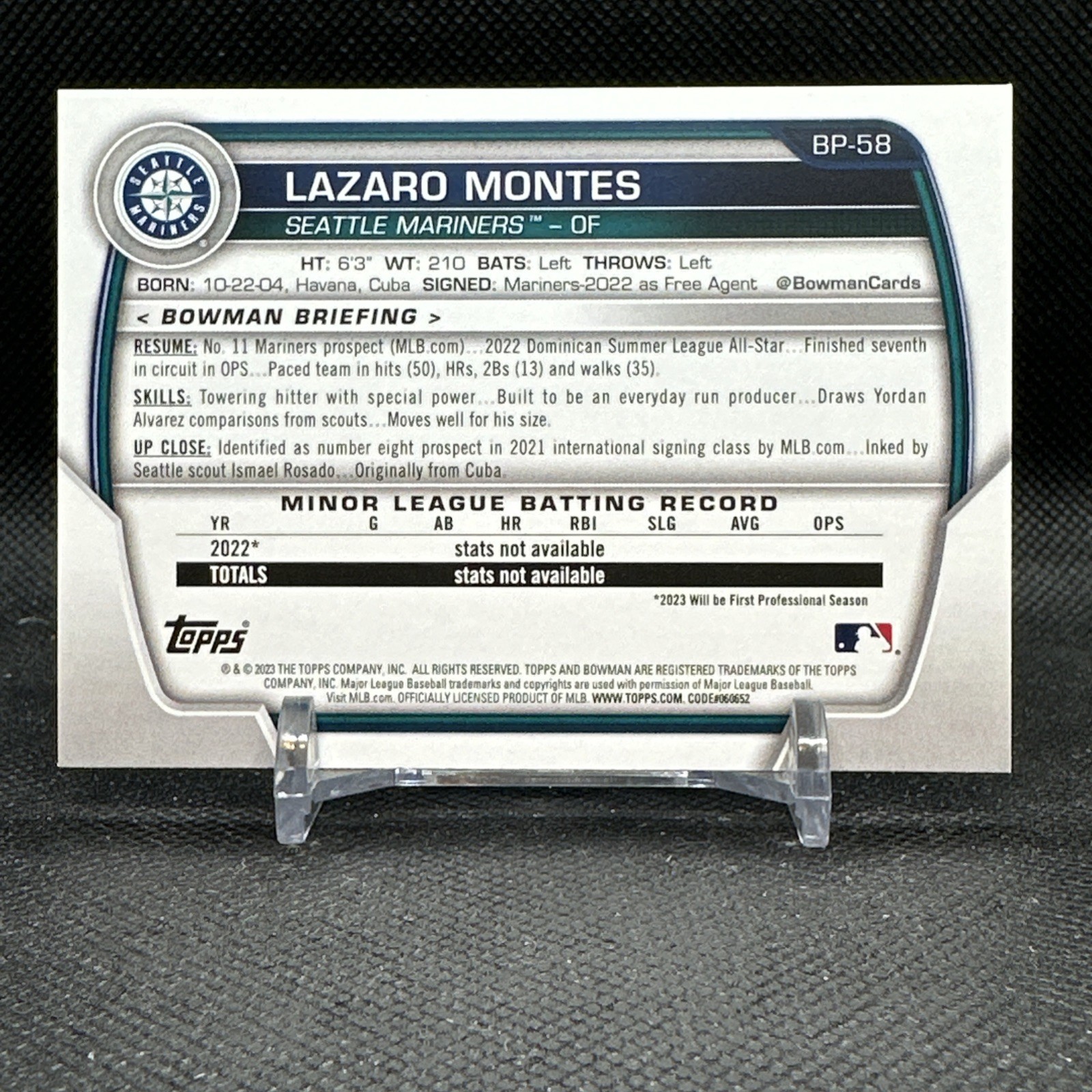 Lazaro Montes 2023 Bowman 1st Base Prospect Seattle Mariners BP-58 QTY