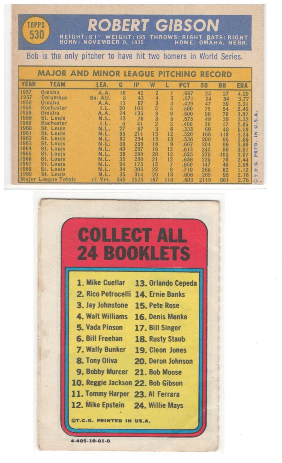 1970 Topps – Bob Gibson #530 + 1970 booklet #22