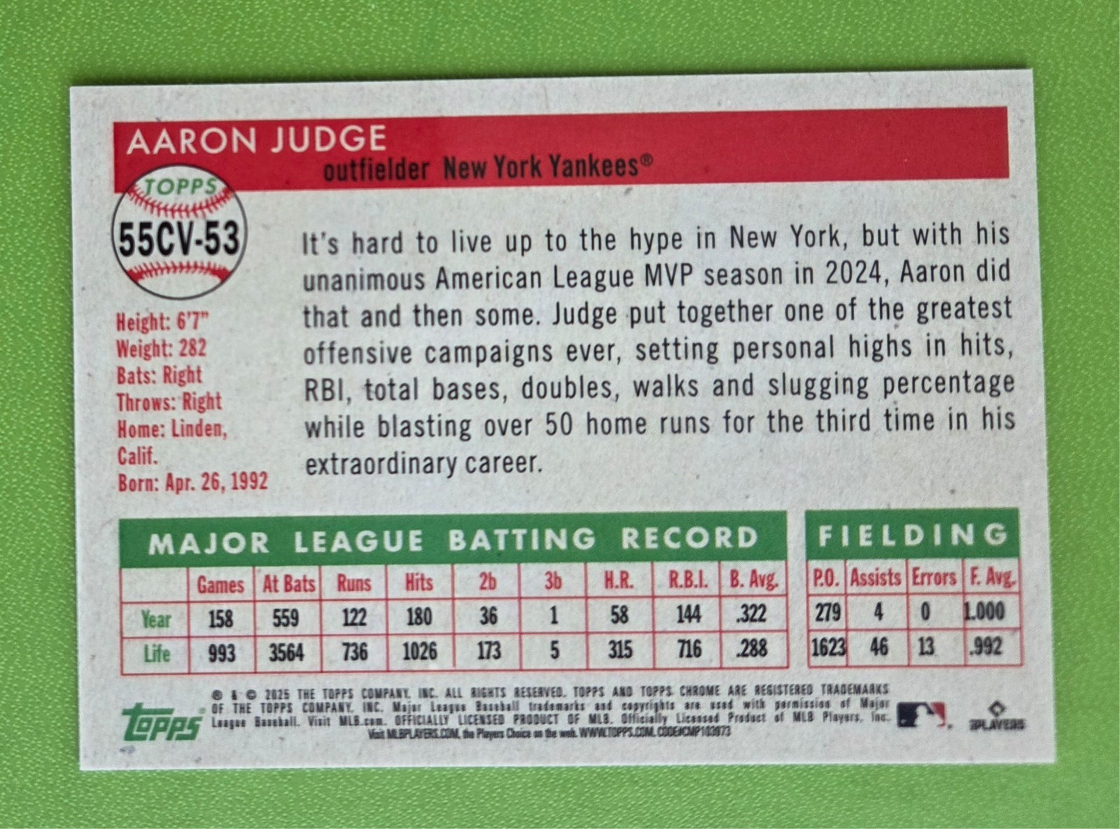 2025 Topps Platinum Chrome Baseball Aaron Judge City Variation SSP #55CV-53