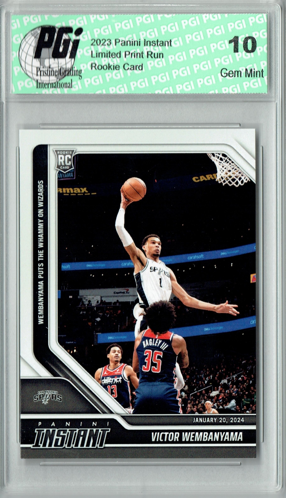 Victor Wembanyama 2023 Panini Instant #258 Whammy on Wizards Rookie Card PGI 10