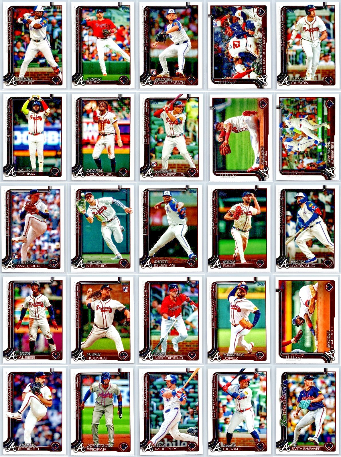 ATLANTA BRAVES 2025 Topps Series 1 & 2 Base Team Set (25 Cards) Acuna/Alvarez Jr