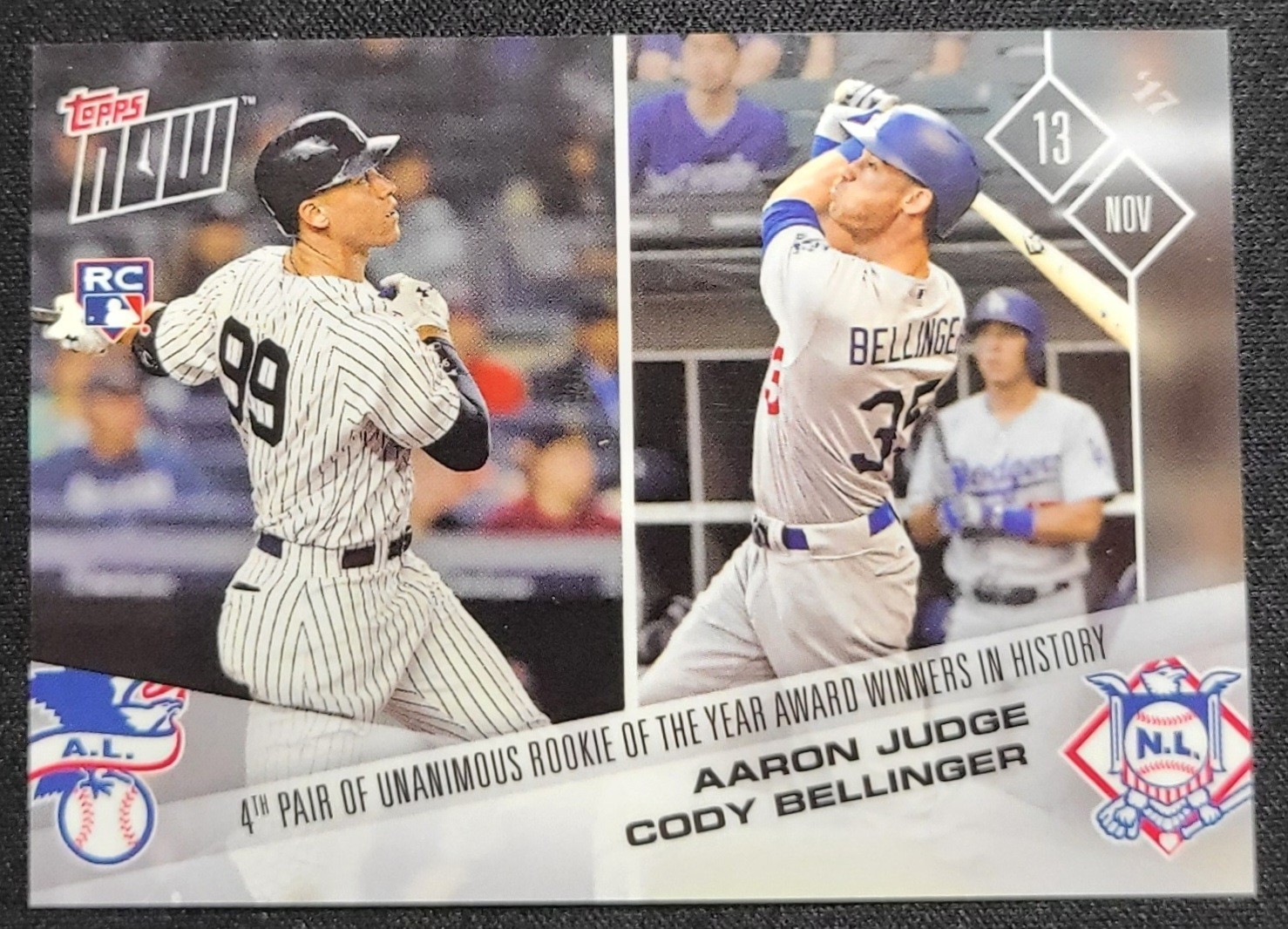 AARON JUDGE / CODY BELLINGER 2017 TOPPS NOW UNANIMOUS ROY AWARD WINNER #OS-66