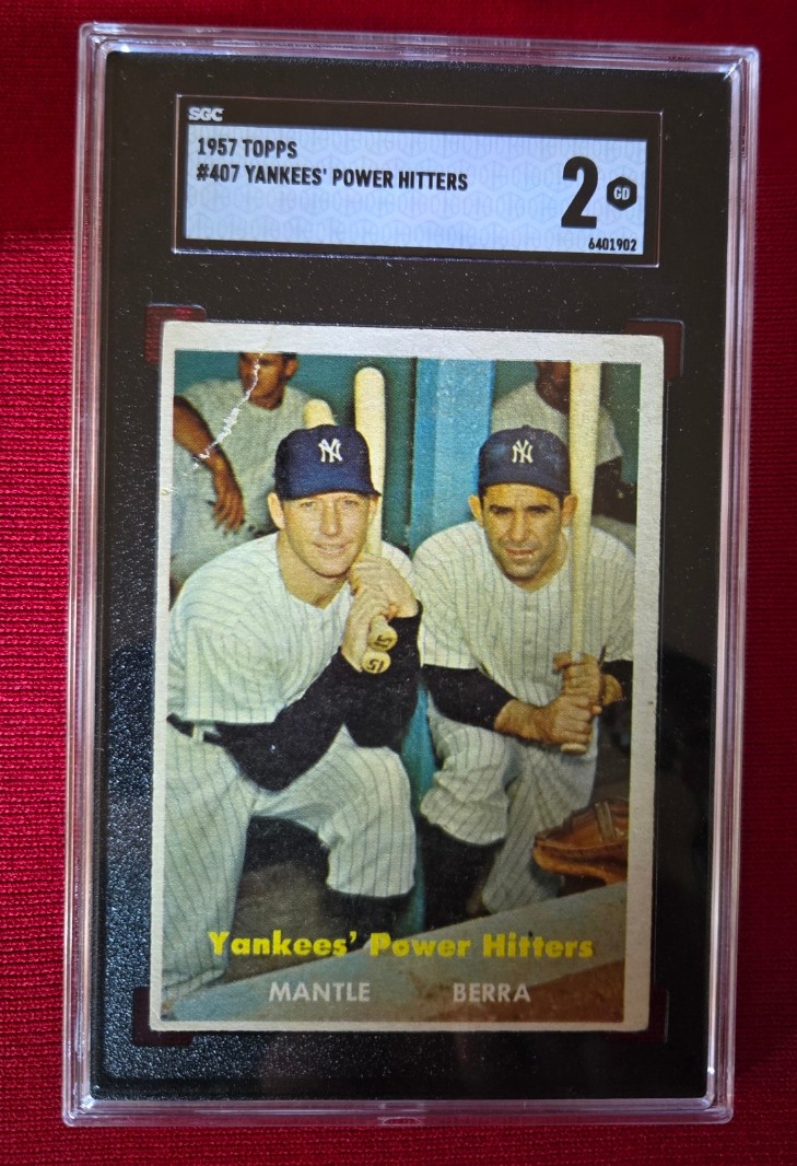 1957 Topps – Mickey Mantle, Yogi Berra #407 Yankees’ Power Hitters SGC 2 Good