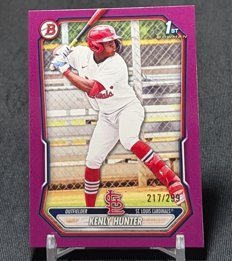 Kenly Hunter 1st Fuchsia /299 Prospect Rookie 2026 Bowman Card #BP-130 Cardinals