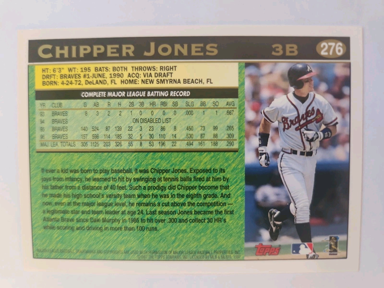 1997 Topps – Chipper Jones #276 Should be Card #277