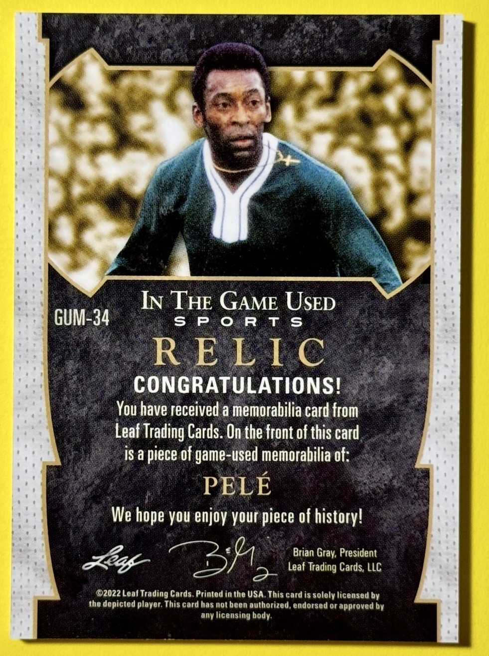 2022 Pelé – Leaf In The Game Used – Match Used Jersey Patch – #GUM-34 – 14/25