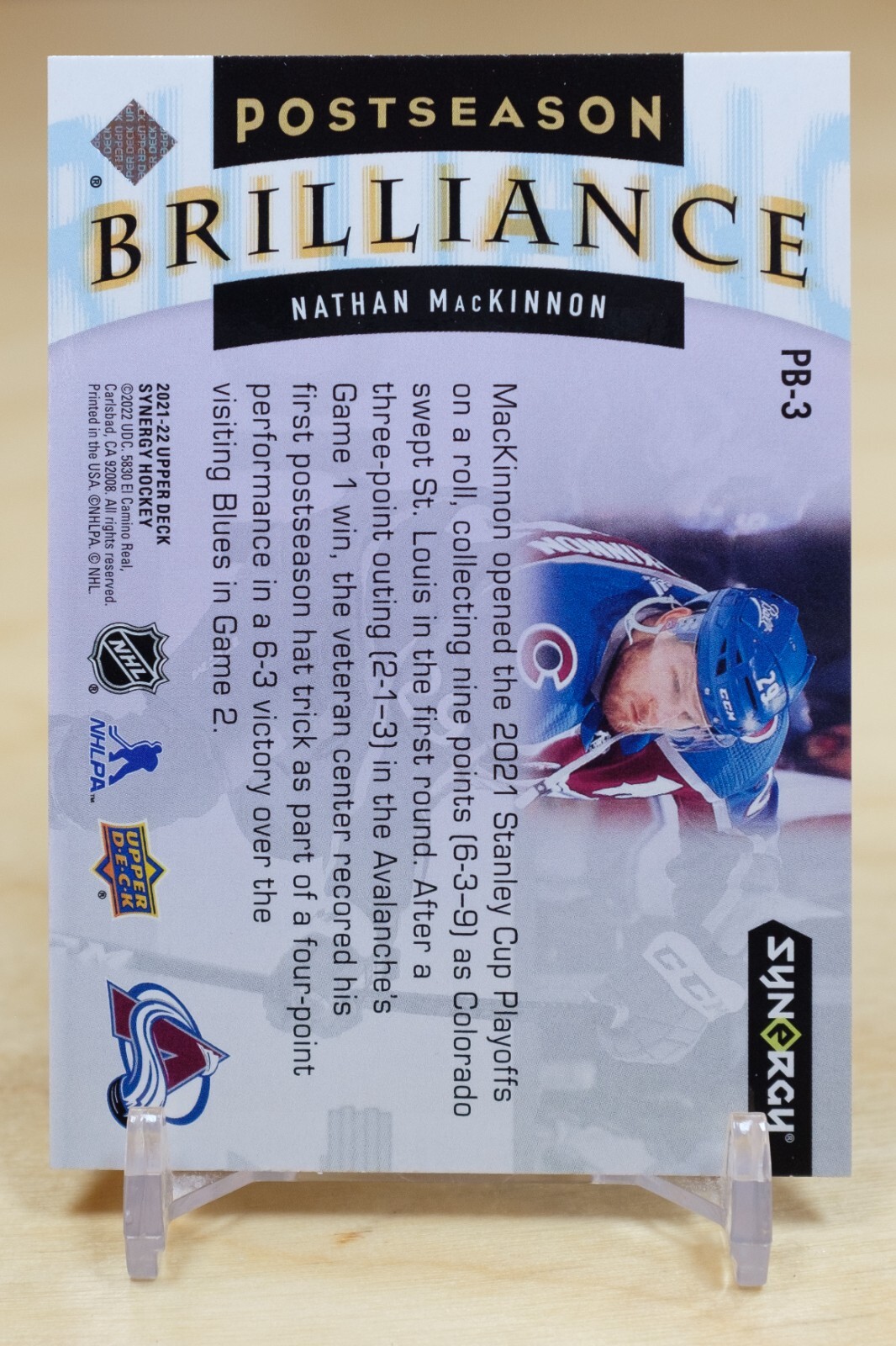 2021-22 UD Synergy Postseason Brilliance #PB-3 Nathan MacKinnon – Colorado