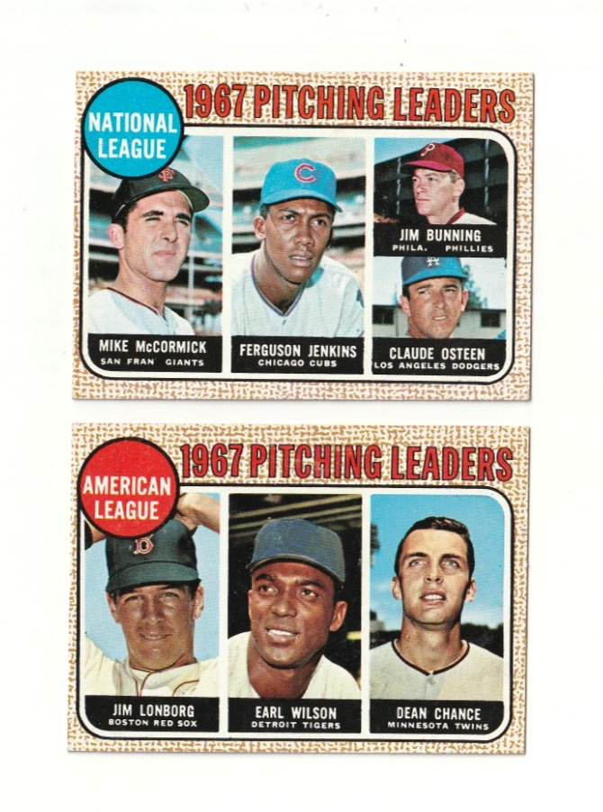 1968 Topps Baseball 1967 NL #9 & AL #10 Pitching Leaders Ex+