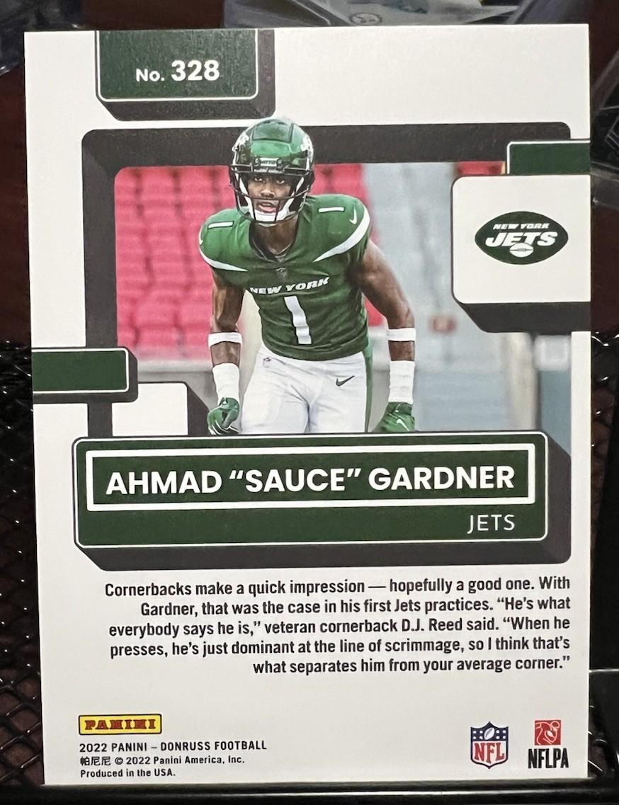 Ahmad “Sauce” Gardner Good Press Proof Prizm Rated Rookie Panini Donruss 2022 NY